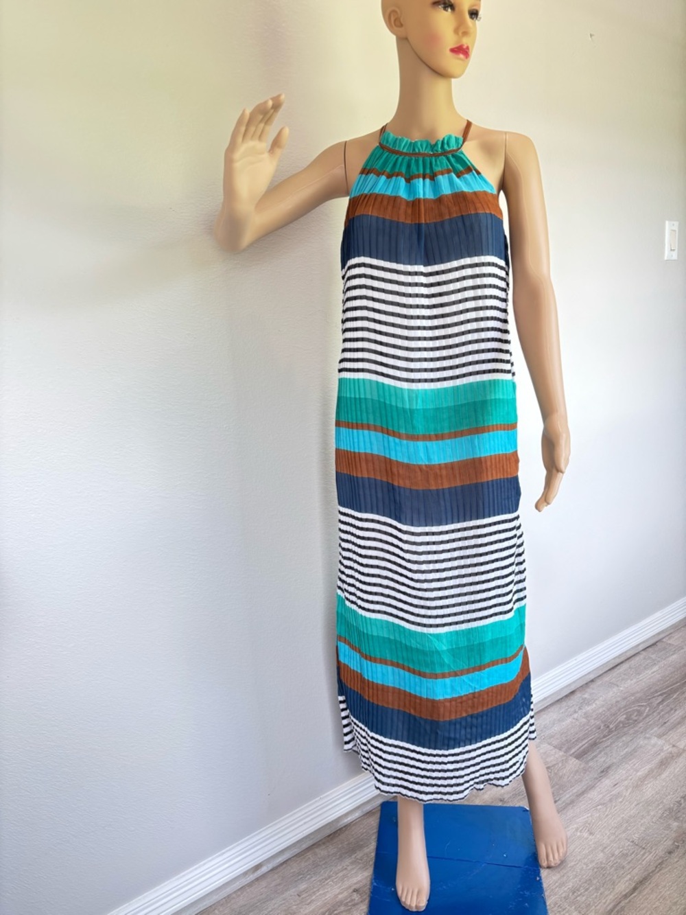 Vasna Desire Striped Halter Maxi Dress in Teal, Navy & Brown NWT - Picture 15 of 15